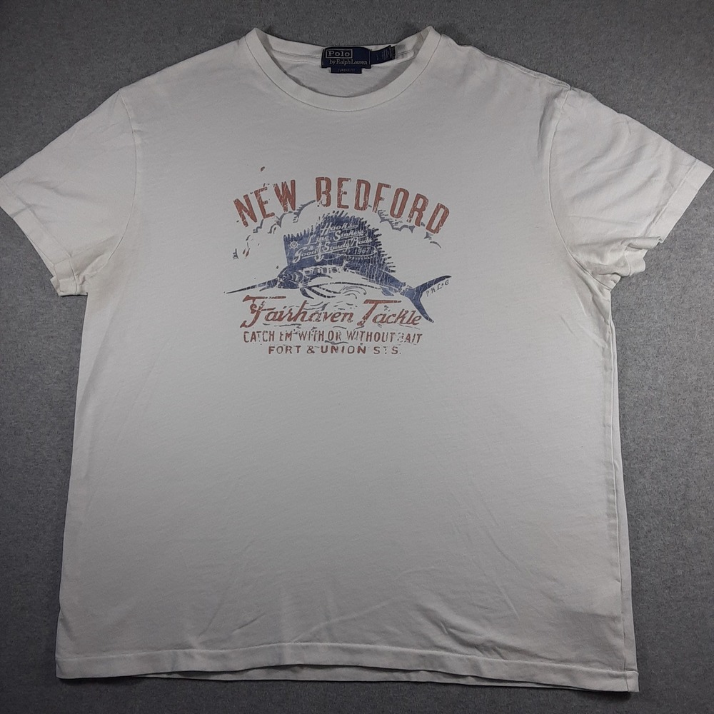Polo Ralph Lauren Mens White New Bedford Fairhaven Tackle Marlin Graphic Tee XL